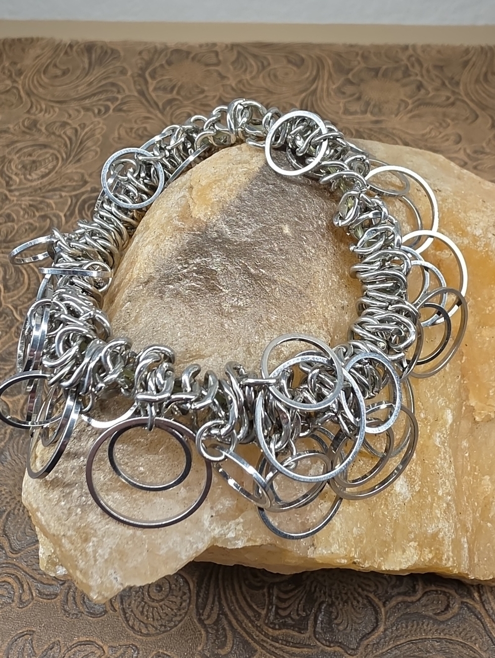 Vintage Silver Tone Multiple Cascading Circle Stretch Bracelet